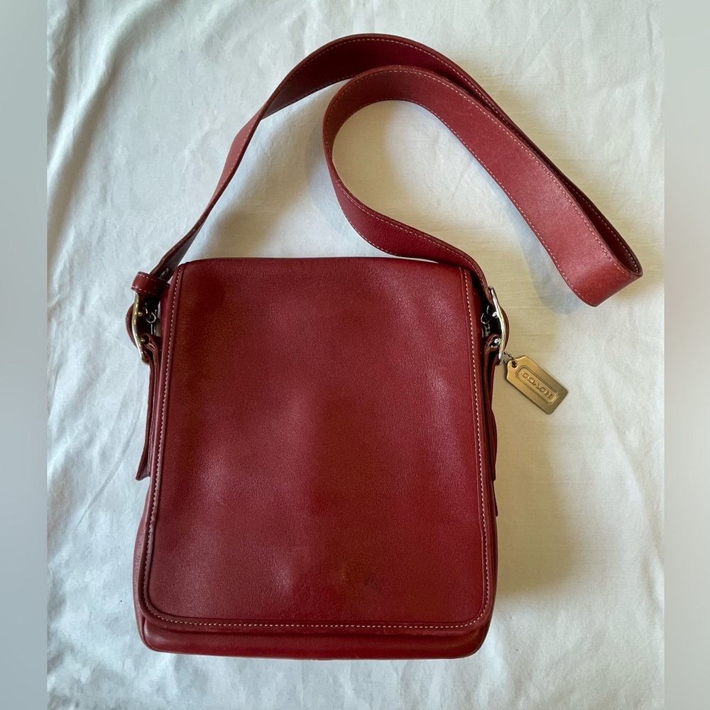 Coach Vintage Red Leather Legacy Studio  Saddle Bag with Adjustable Strap
